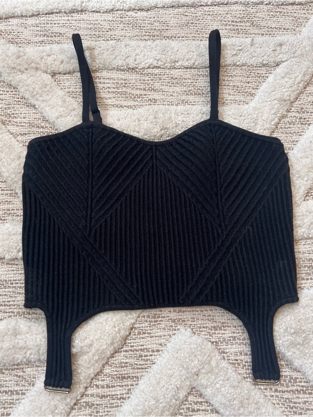 ALO Yoga Denim Knit Garter Tank Black Anthracite Ribbed Cutout Crop Tank Small